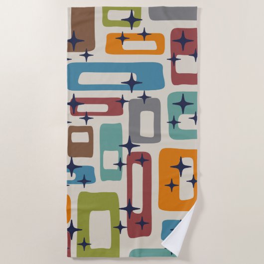 Serviette De Plage Motif Abstrait moderne rétro du milieu du siècle (Devant)