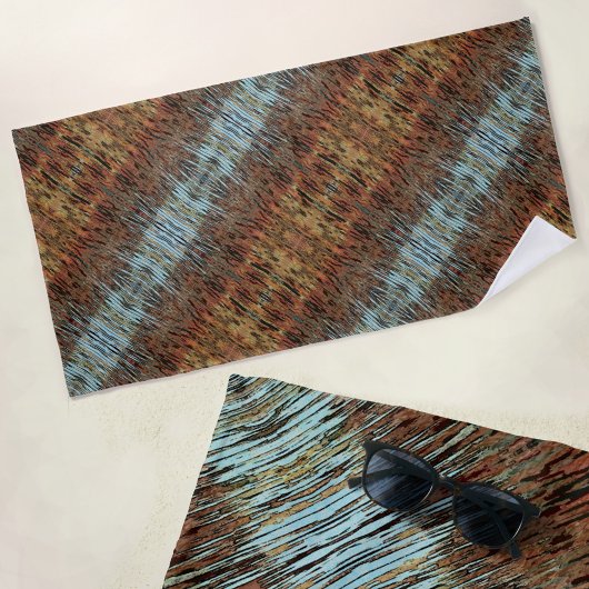 Serviette De Plage Motif Abstrait sauvage Aqua Brown et Orange