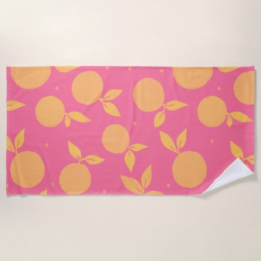 Serviette De Plage motif Abstrait tangerine rose et jaune (Devant)