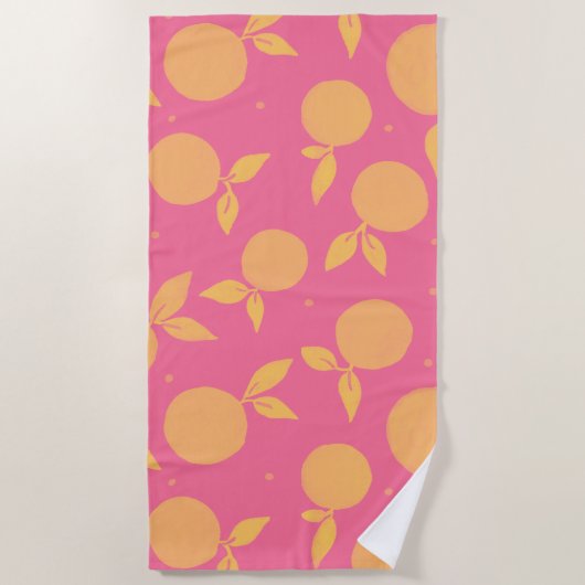 Serviette De Plage motif Abstrait tangerine rose et jaune (Devant)
