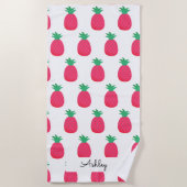 Serviette De Plage Motif Ananas Rose Chic  Blanc (Devant)