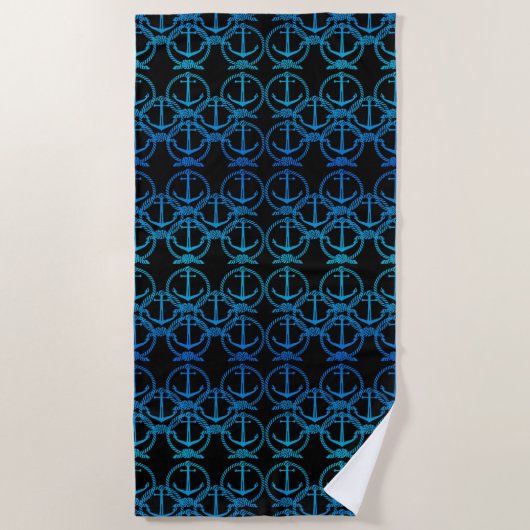 Serviette De Plage Motif Ancre bleu marine (Devant)
