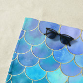 Serviette De Plage Motif Aqua Pearlescent & Gold Mermaid (En situation)