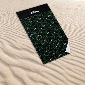 Serviette De Plage Motif aquarelle feuille verte nom noir