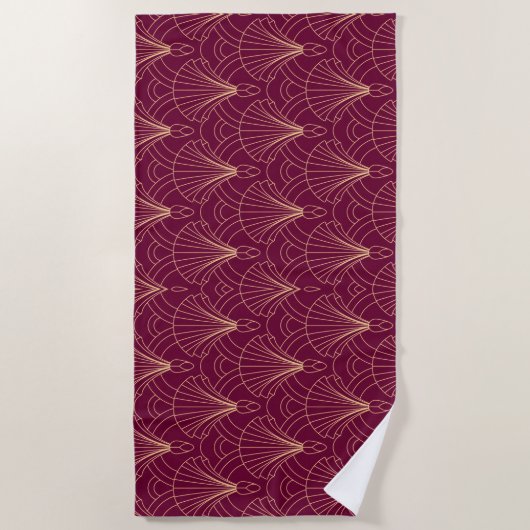 Serviette De Plage Motif Art Déco avec éventails géométriques dorés (Devant)