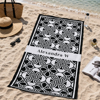 Serviette De Plage Motif Art Déco monochrome à monogramme