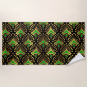 Serviette De Plage Motif Art déco or et vert sur noir (Devant)
