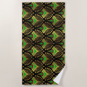 Serviette De Plage Motif Art déco or et vert sur noir (Devant)