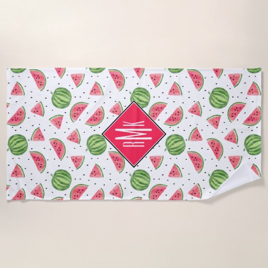 Serviette De Plage Motif au néon de pastèques d'aquarelle (Devant)