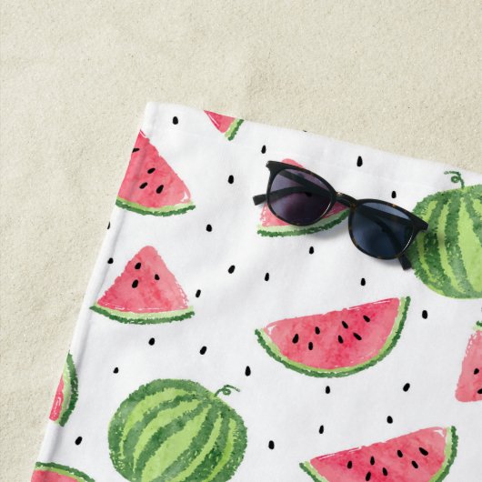 Serviette De Plage Motif au néon de pastèques d'aquarelle (En situation)