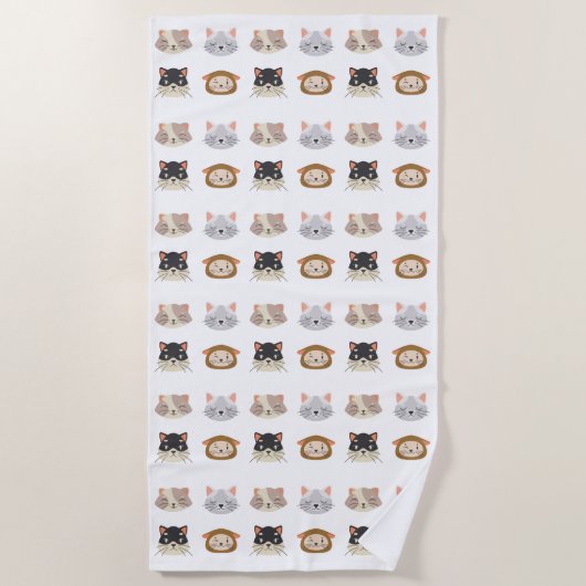 Serviette De Plage Motif avec de mignonnes têtes de chat (Devant)