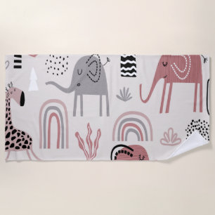 Serviette De Plage motif avec de mignons éléphants et girafes géant