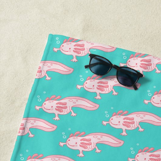Serviette De Plage Motif Axolotl rose (En situation)