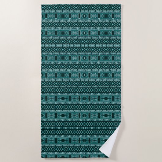 Serviette De Plage Motif Aztèque Turquoise Et Noir (Devant)