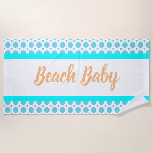 Serviette De Plage Motif Bébé de Plage Bleu Été Rayures Blanches (Devant)