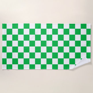 Serviette De Plage Motif blanc À damiers blanc vert