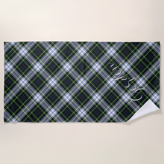 Serviette De Plage Motif blanc et vert plaid Gordon Tartan (Devant)