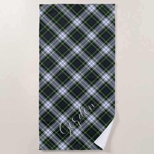 Serviette De Plage Motif blanc et vert plaid Gordon Tartan (Devant)