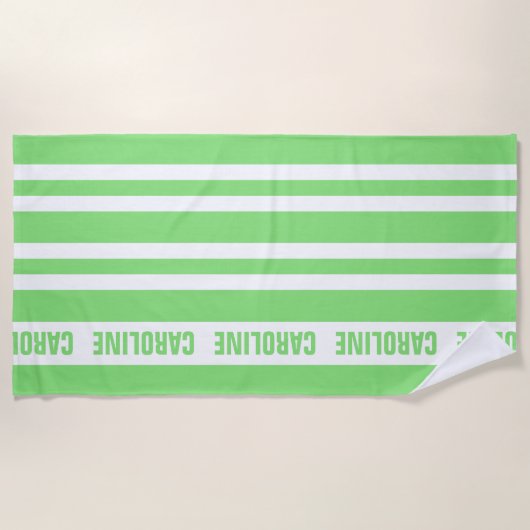 Serviette De Plage Motif blanc Lime Green Stripes (Devant)