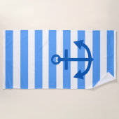 Serviette De Plage Motif Bleu et blanc avec Ancre (Devant)