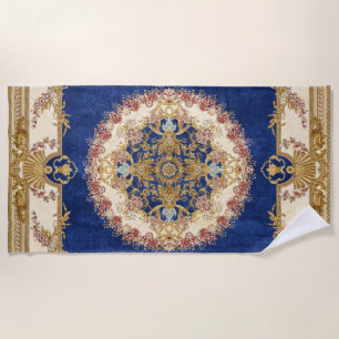 Serviette De Plage motif bleu et doré