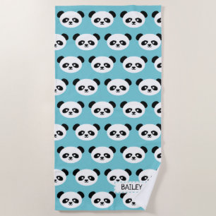 Serviette De Plage Motif bleu Kawaii d'ours panda d'enfants