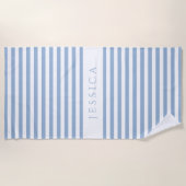 Serviette De Plage Motif bleu moderne à rayures (Devant)