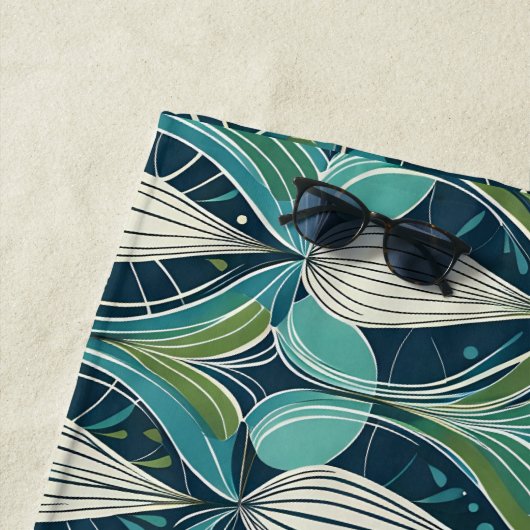 Serviette De Plage Motif bleu vert du milieu du siècle atomique (En situation)