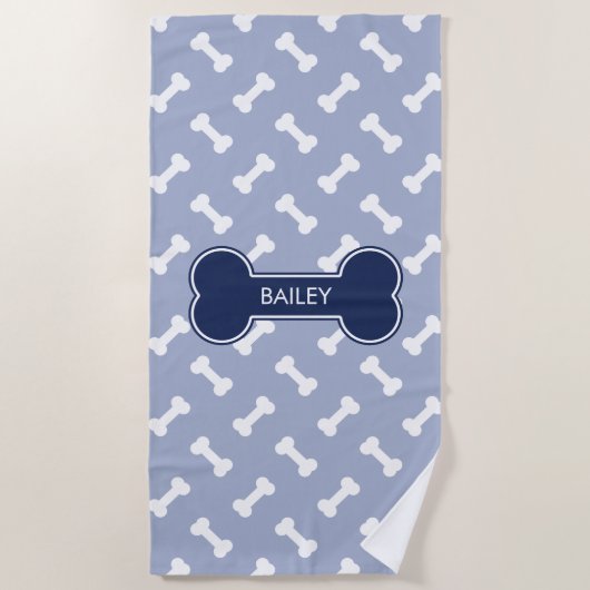 Serviette De Plage Motif Blue Dog Bone Et Bones Avec Nom Personnalisé (Devant)