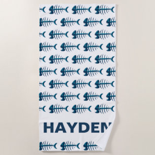 Serviette De Plage Motif Blue Fish Bones Personnalisé