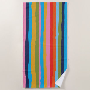 Serviette De Plage Motif Boho peint en bandes serrées colorées