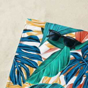 Serviette De Plage Motif botanique d'île de jungle de feuille