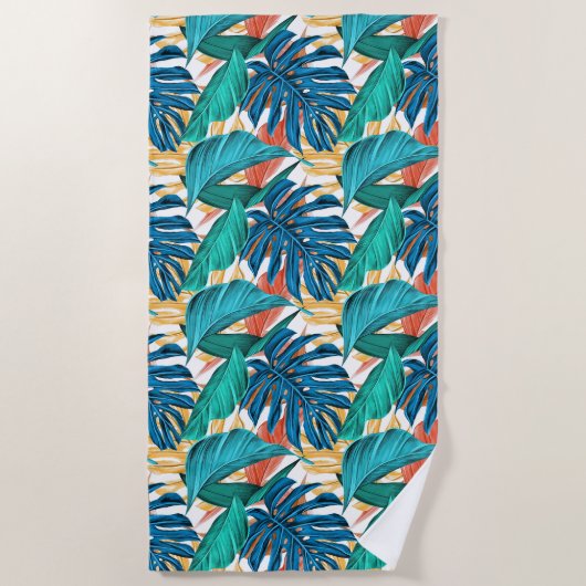 Serviette De Plage Motif botanique d'île de jungle de feuille (Devant)