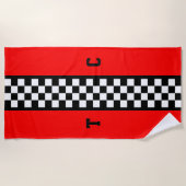 Serviette De Plage Motif Checkered de voiture de course de monogramme (Devant)