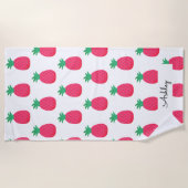 Serviette De Plage Motif Chic Ananas Rose Blanc (Devant)