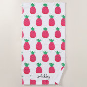 Serviette De Plage Motif Chic Ananas Rose Blanc (Devant)