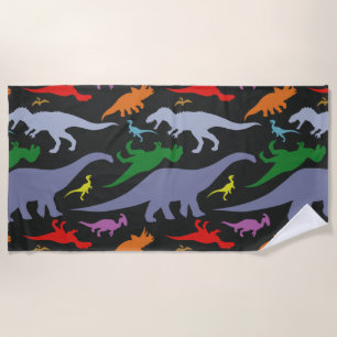 Serviette De Plage Motif coloré de dinosaure (foncé)