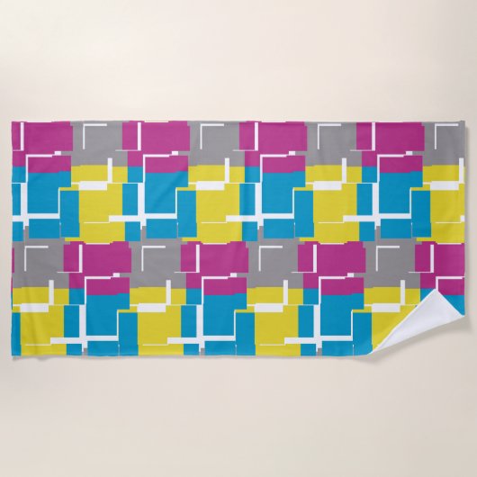 Serviette De Plage Motif cool violet bleu jaune gris (Devant)