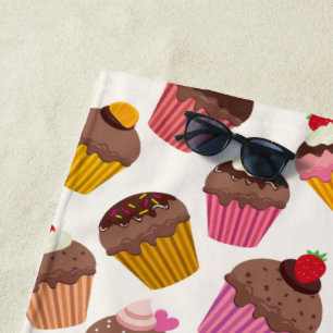 Serviette De Plage Motif Cupcake, Motif Muffin, Chocolat, Cœurs