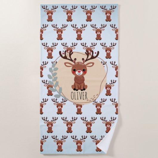 Serviette De Plage Motif Cute Reindeer personnalisé (Devant)
