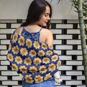 Serviette De Plage Motif Dahlia Jaune sur Floral Bleu