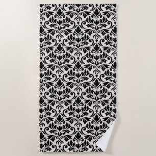 Serviette De Plage Motif Damassé Flourish Noir sur Crème