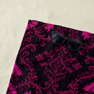 Serviette De Plage Motif damassé gothique violet et noir