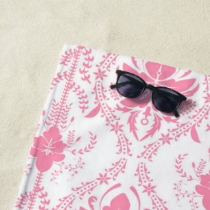 Serviette De Plage motif damassé rose blanc