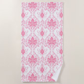 Serviette De Plage motif damassé rose blanc (Devant)