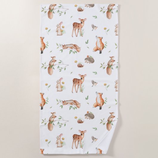 Serviette De Plage Motif d'amis animaux de bois mignon (Devant)