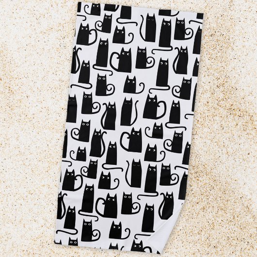 Serviette De Plage Motif d'amusement de chat noir