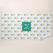 Serviette De Plage Motif d'ananas tropicaux Monogrammé (Devant)