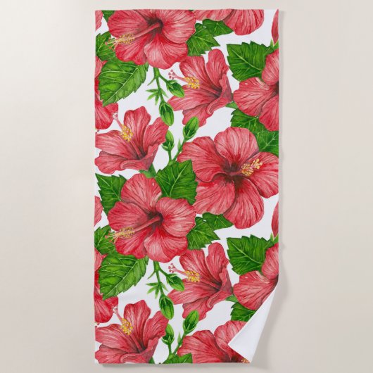 Serviette De Plage Motif d'aquarelle d'hibiscus rouge (Devant)