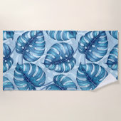 Serviette De Plage Motif d'aquarelle Monstera bleu (Devant)